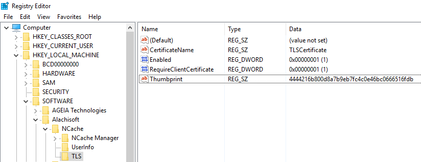TLS certificate thumbprint