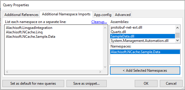 Add SampleData Assembly in LINQPad for NCache