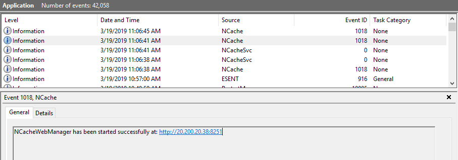 NCache Manager Event Viewer