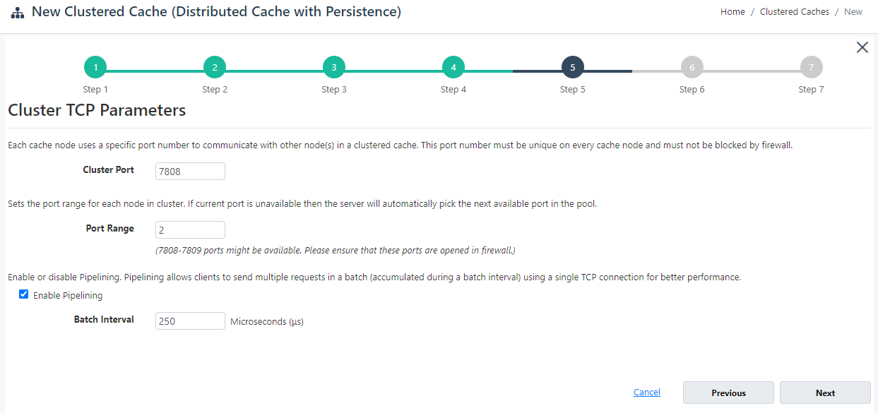 Specify TCP Parameters for Persistence Cache Web