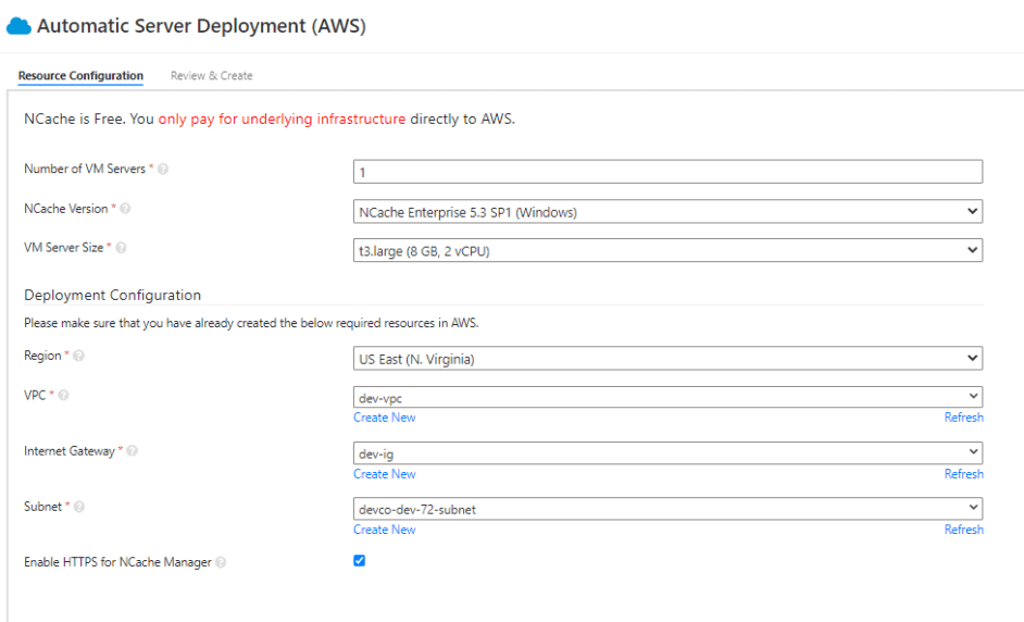 Resource Configuration for NCache Cloud Enterprise