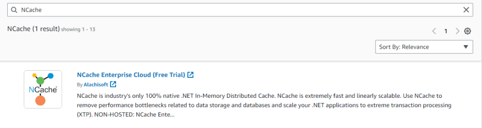 Search Result for NCache Enterprise Cloud on the AWS Market Place.