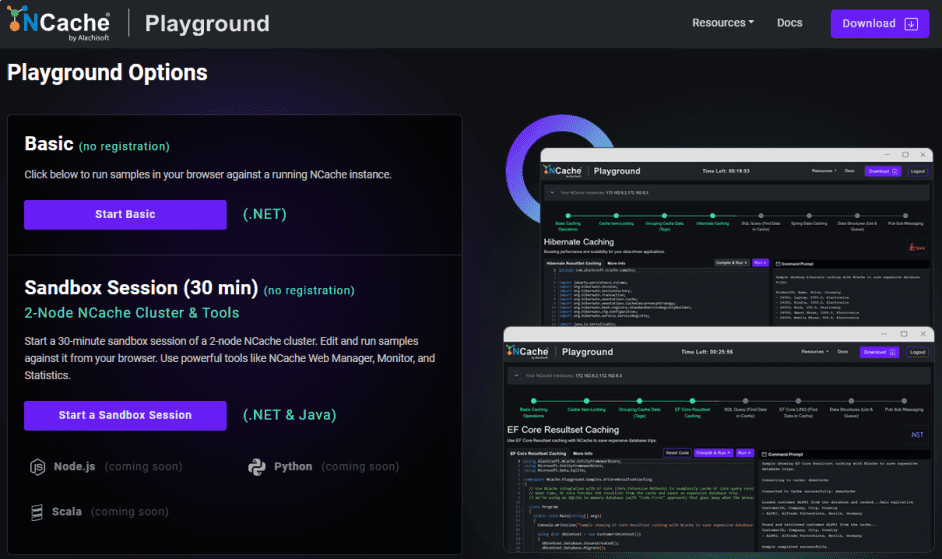 Figure 1: NCache Playground Home