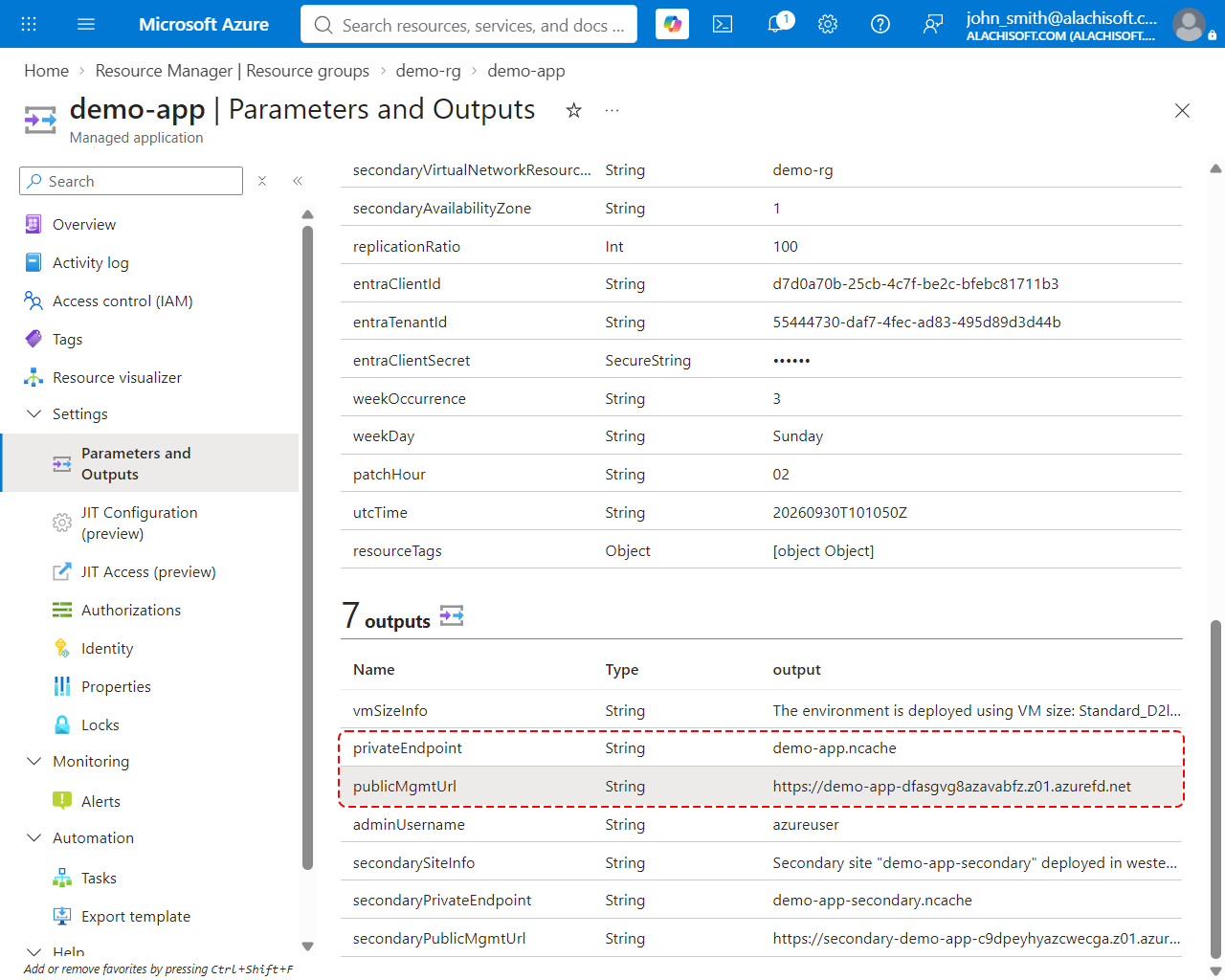 Parameters and Outputs