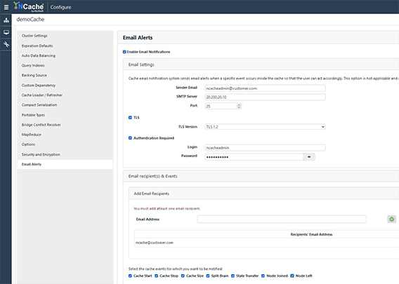 Notifications par e-mail sur NCache Événements