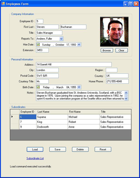 Employees Form in Windows Forms 