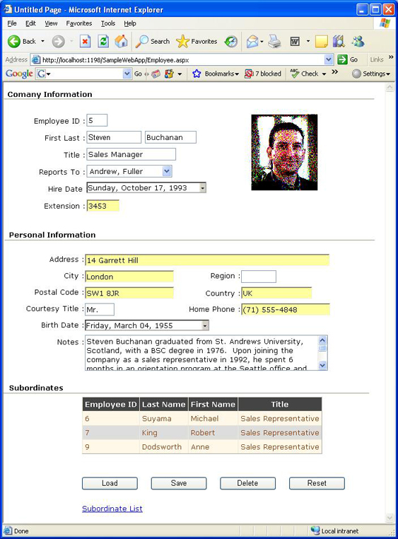 Employees Form in ASP.NET