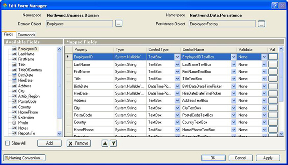 Forms Designer Field Binding Wizard