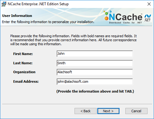 NCache Windows Installation User Info