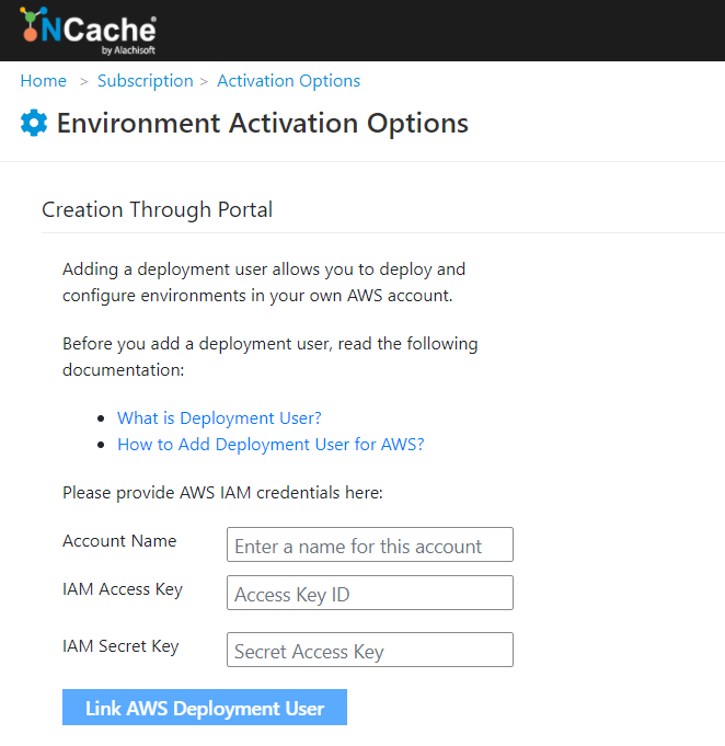NCache Cloud Portal Deployment User AWS