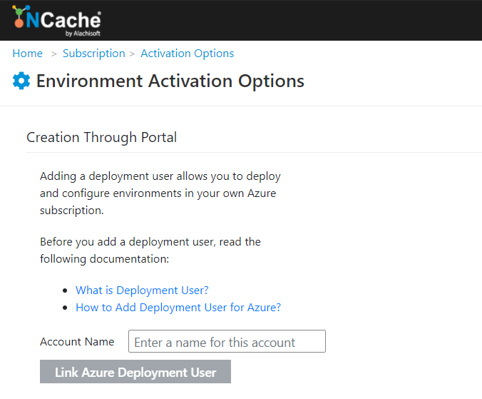NCache Cloud Portal Deployment User Azure