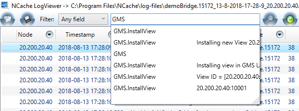 NCache log files in log viewer