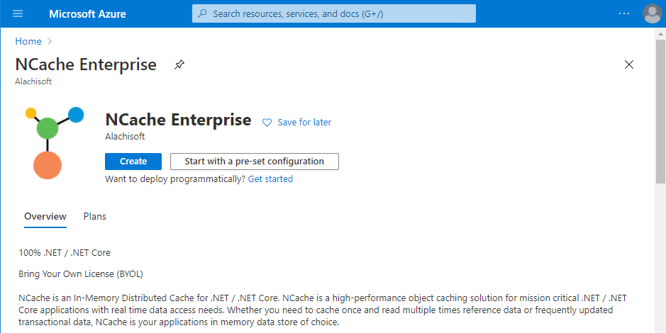 Create NCache Enterprise Azure Portal