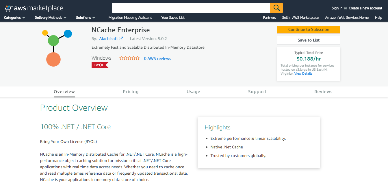 NCache Enterprise in AWS Marketplace
