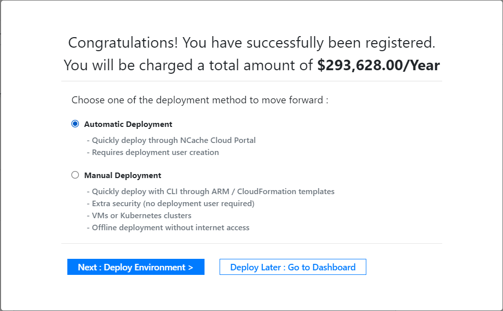 NCache Cloud Portal Successful Registration