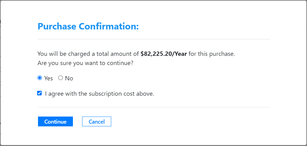 Create New Subscription Purchase Confirmation