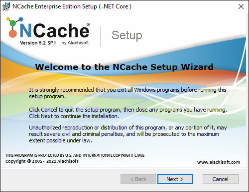 NCache Windows Installation Welcome screen