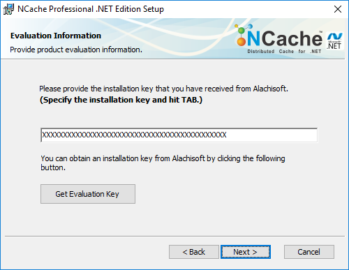 Enter NCache Evaluation Key