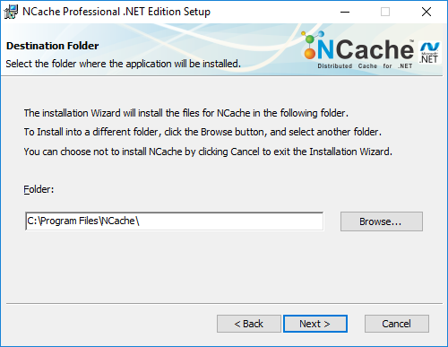Select NCache Destination Folder