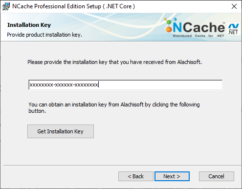 Enter NCache Installation Key