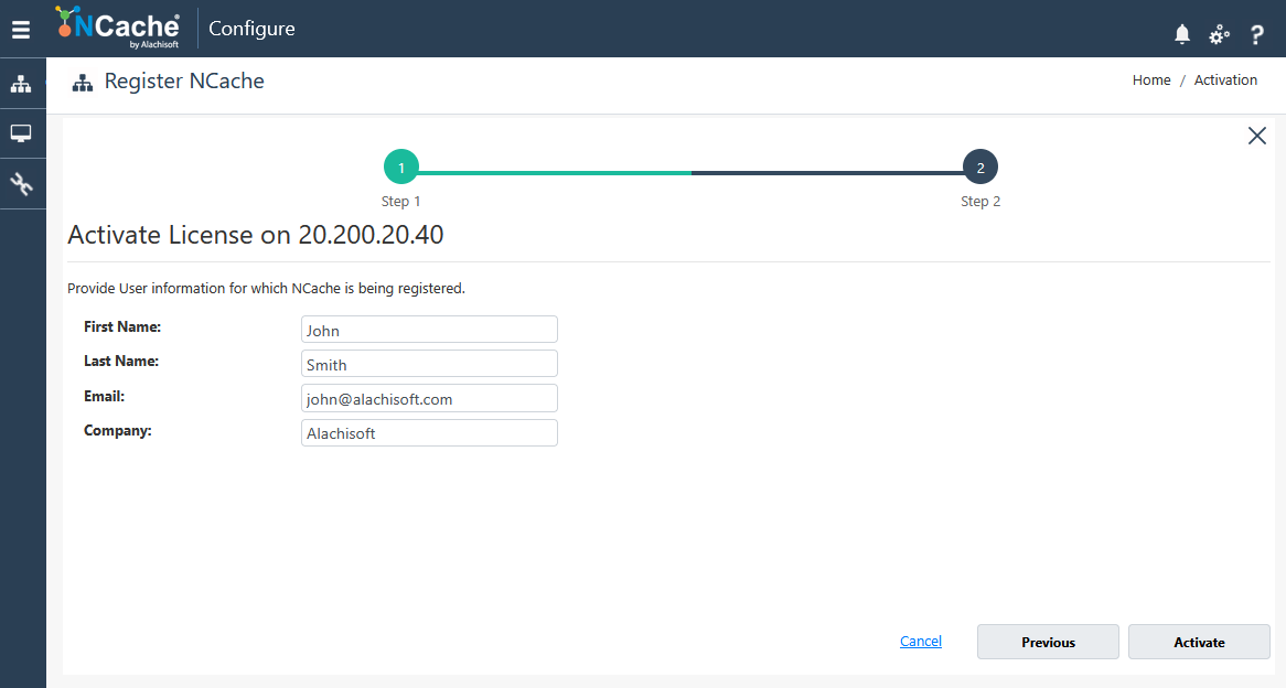 Activate with NCache Mangement Center