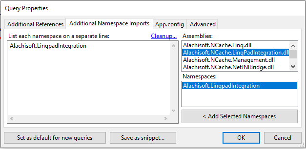 LINQPadにLINQPad統合アセンブリを追加する NCache