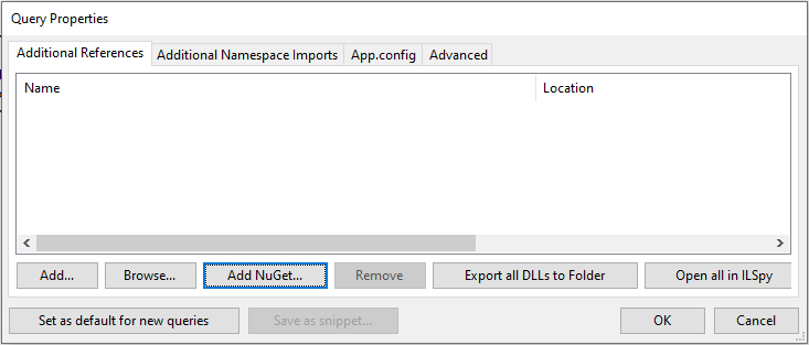 Agregar Nuget para LinqPad