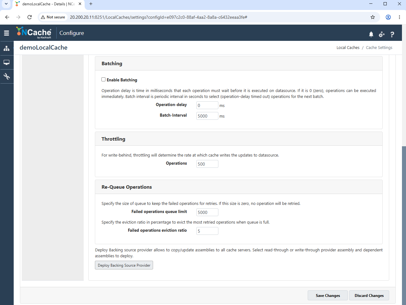 Local Cache Backing Source Write-Behind Settings