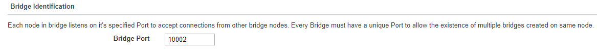 Bridge details page in NCache Management Center displaying Bridge Identification settings, including the configurable Bridge Port field.