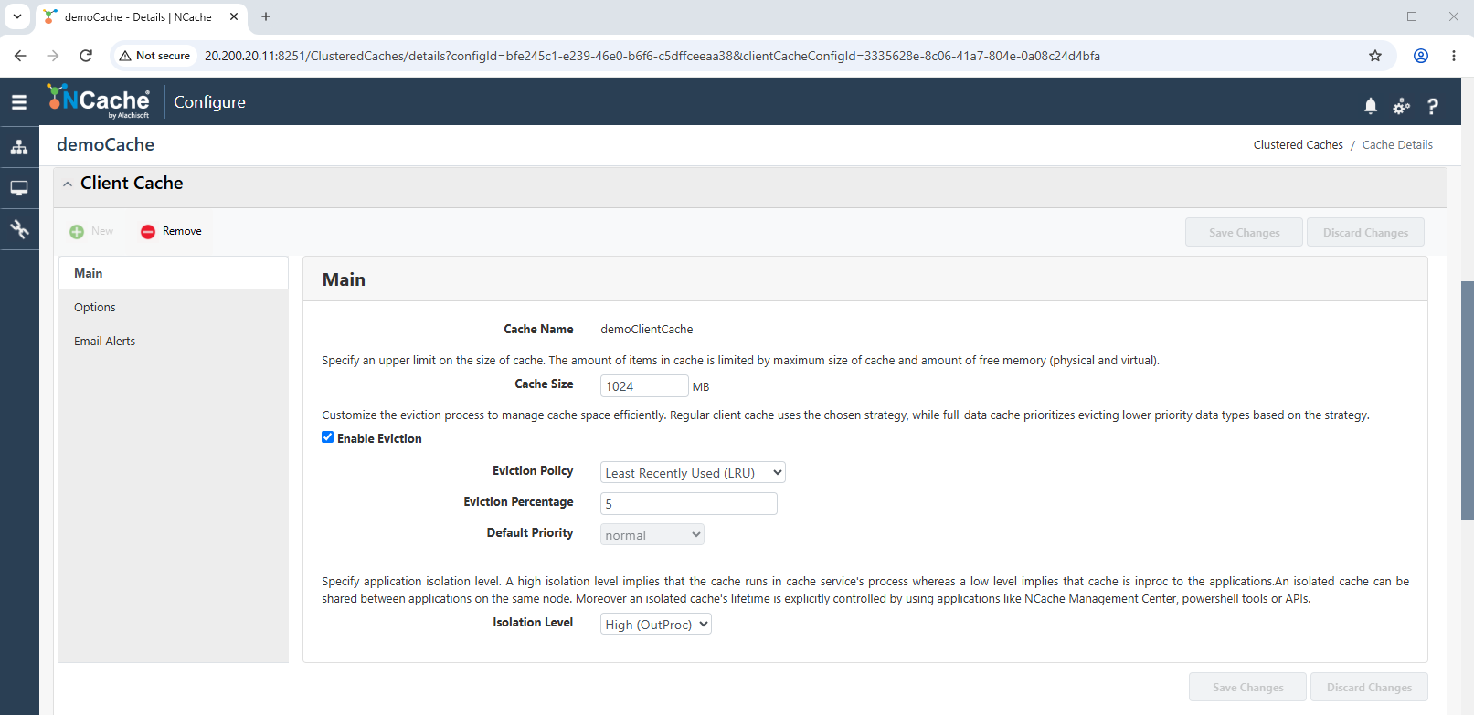 Client Cache Main Settings
