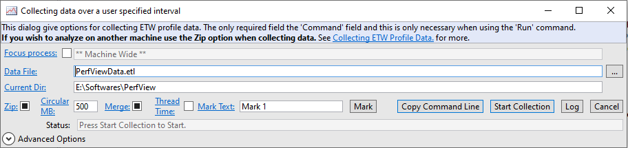 PerfView Initial Collection Screen