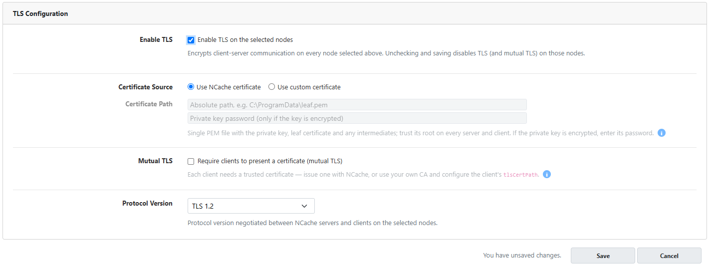 Configure TLS Using an NCache Certificate