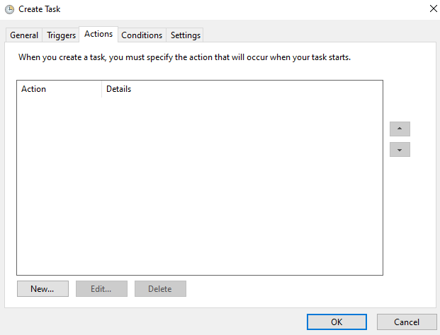 Image showing the actions tab while creating a task.
