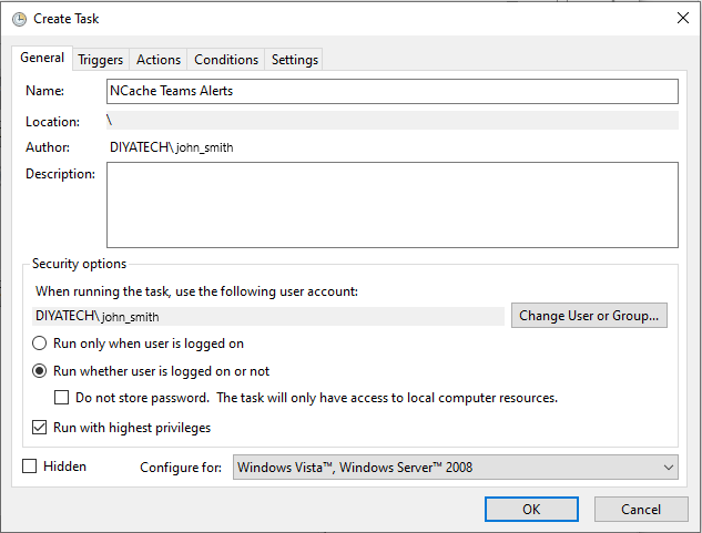 Image showing the General tab while creating a task
