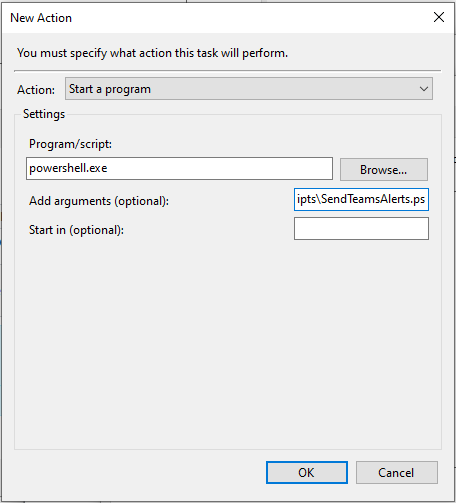 Image showing the process for creating the task action