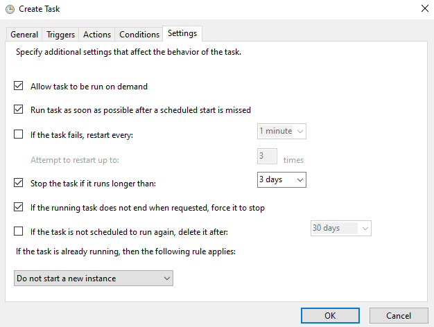 Image showing the settings tab while creating a task.