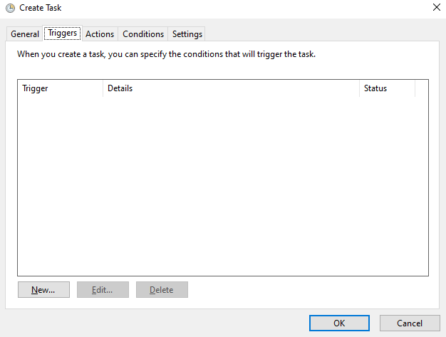 Image showing the triggers tab while creating a task.