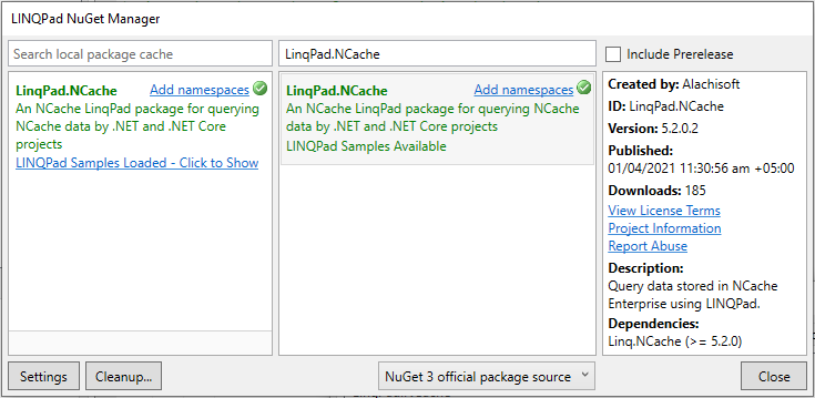 Add NuGet for LINQPad for NCache