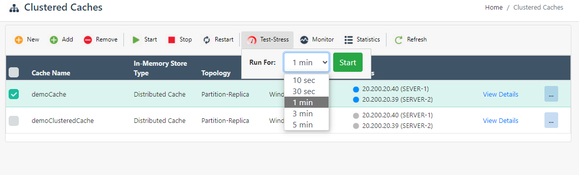 NCache Surveiller via les options de stress de test