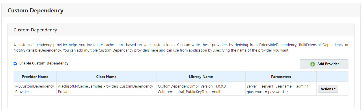 NCache Management Center Custom Dependency