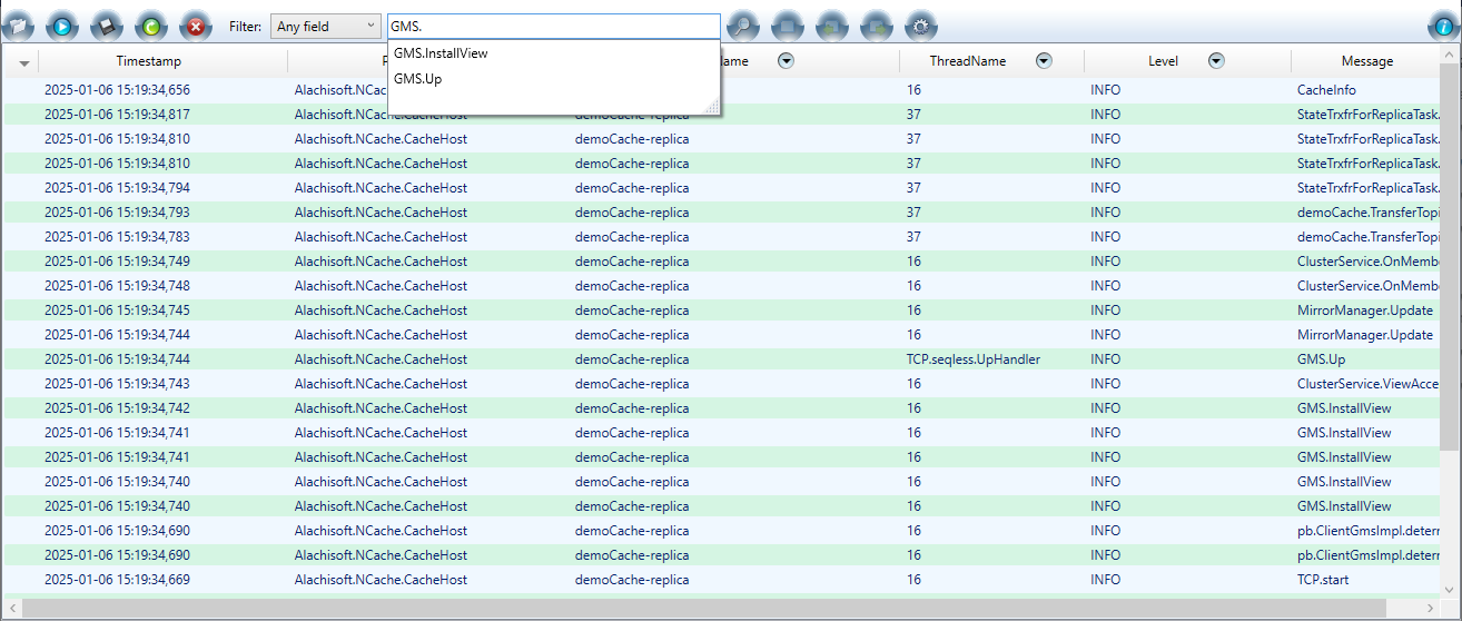 NCache arquivos de log no visualizador de log