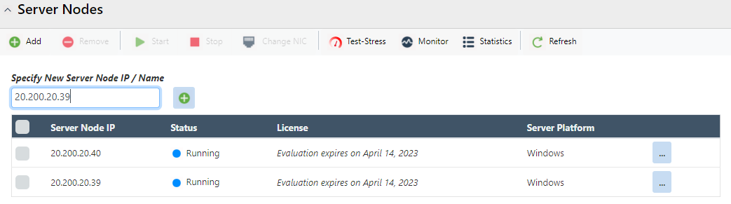 Immettere l'ip web del nodo del server