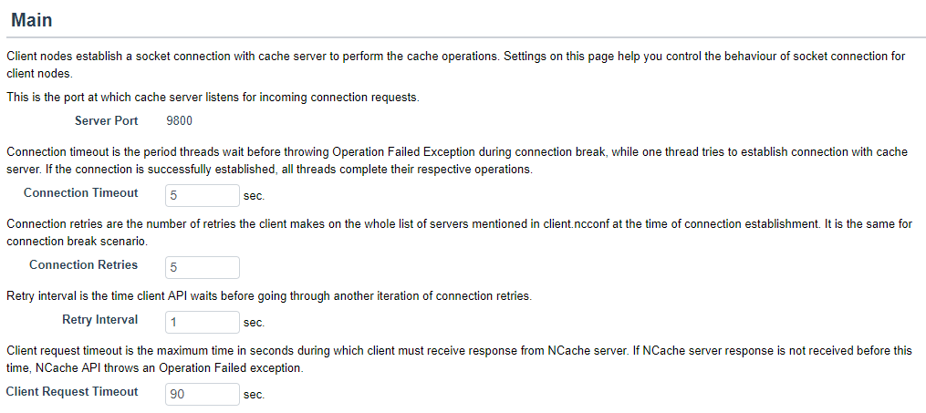 Client Settings Main NCache Web