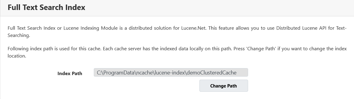 Luceneインデックスを構成する NCache 管理センター