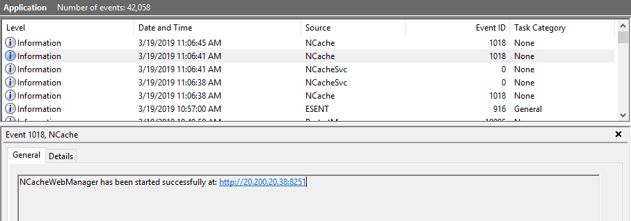 NCache Management Center Event Viewer