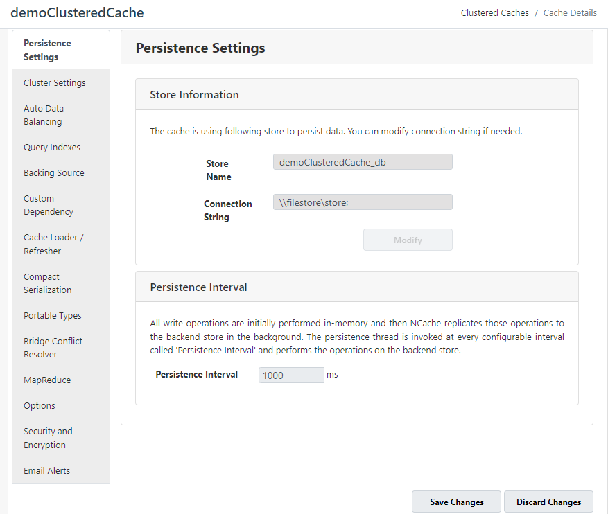 Configure Persistence Settings NCache Web Manager