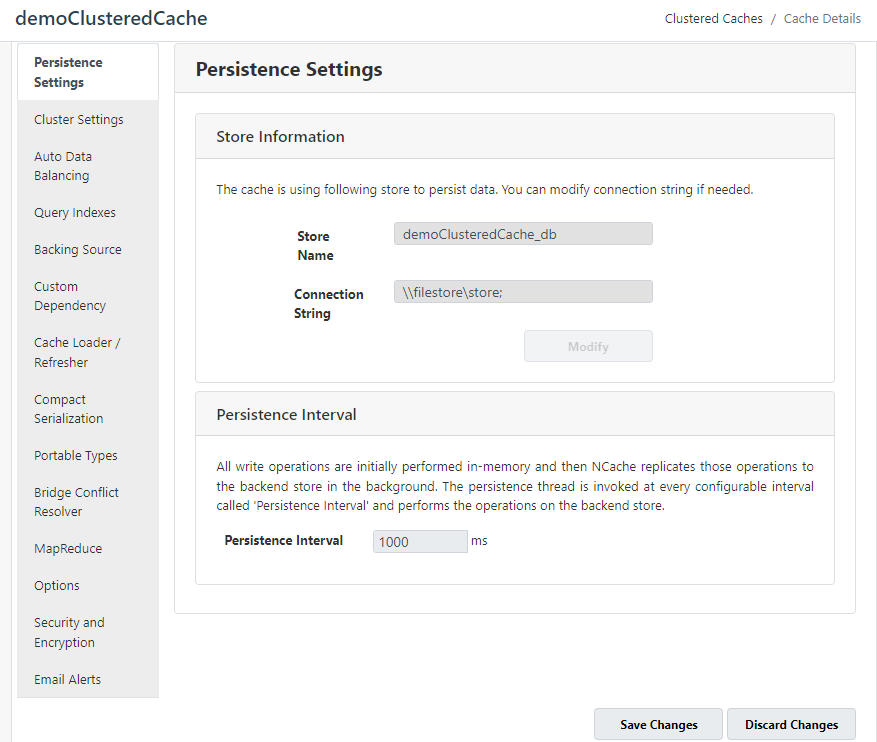 Configure Persistence Settings NCache Management Center