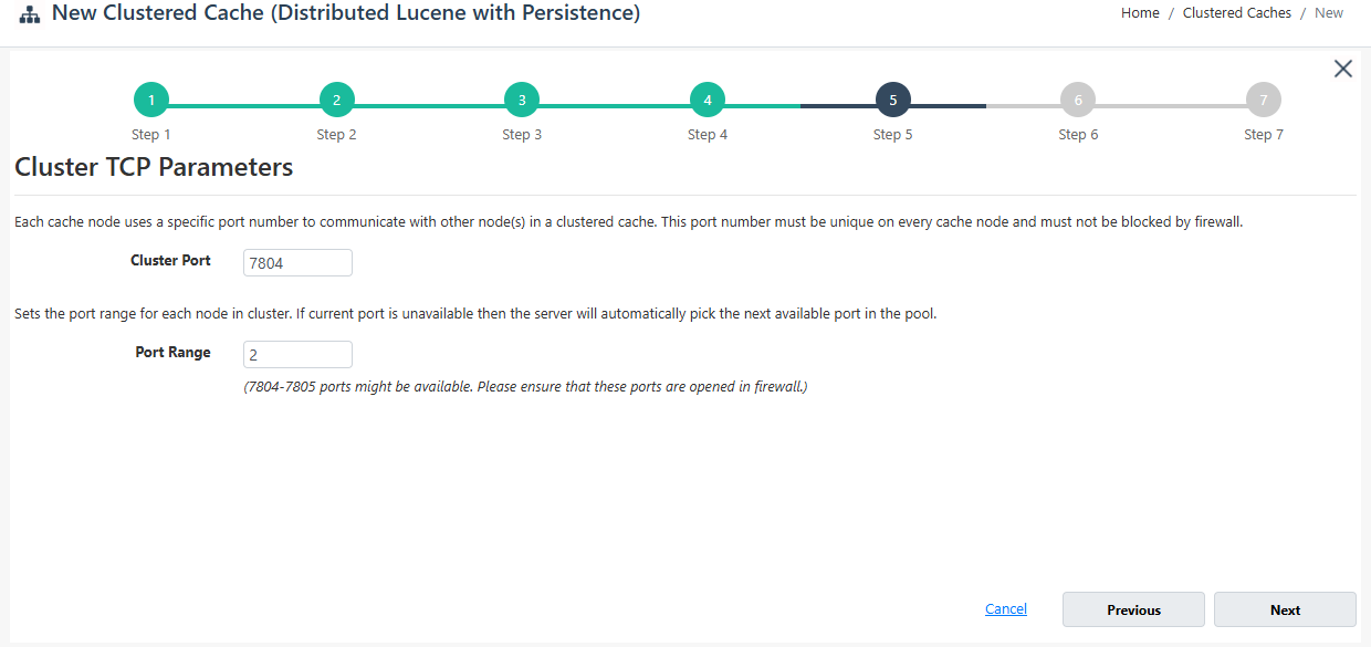 분산 Lucene 캐시에 대한 TCP 매개변수 지정