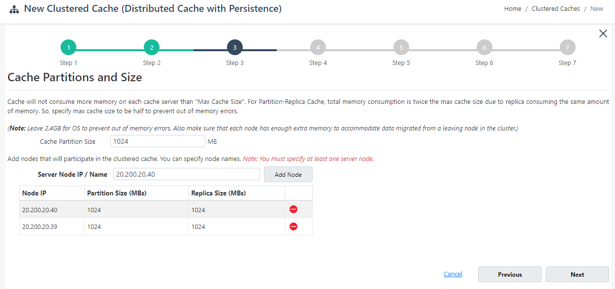 Spécifier la taille du cache persistant Web