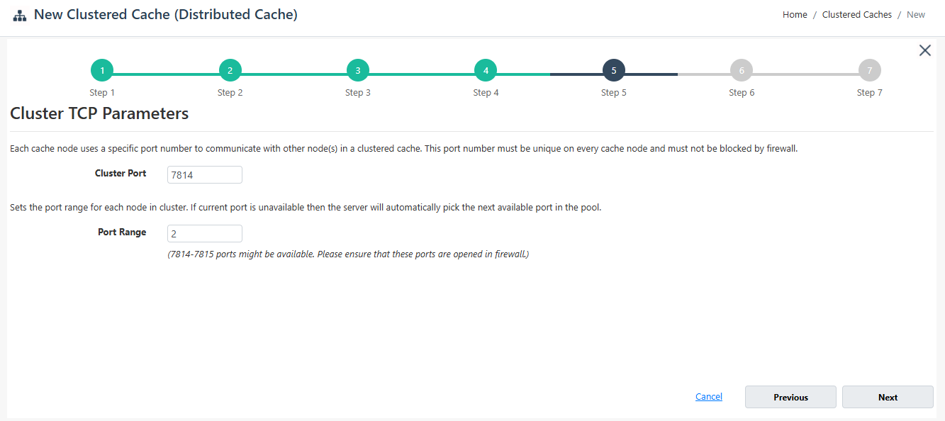 Persistence Cache Web の TCP パラメータの指定